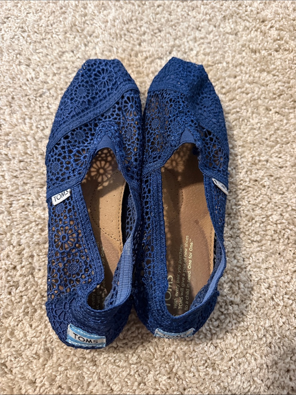 Toms Navy Crochet Slip-On Flats with Floral Lace